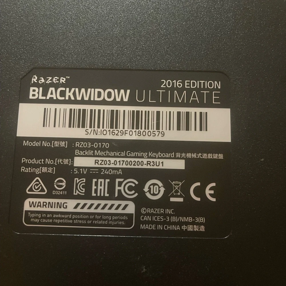 Razer Black Widow Ultimate Backlit Mechanical Gaming Keyboard 2016 Edition